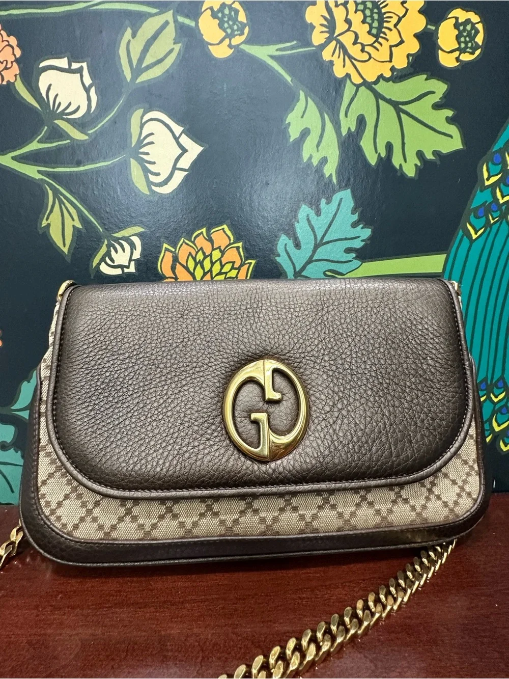 Gucci Interlocking G GG Diamante Canvas & Leather Chain Shoulder Bag Brown - Picture 5 of 15